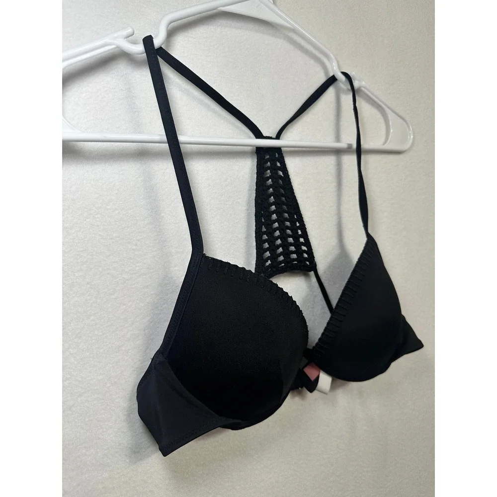 Victoria's Secret The Fabulous Push-Up Bra Black Crochet Racerback 34A 36012311 - Picture 3 of 8